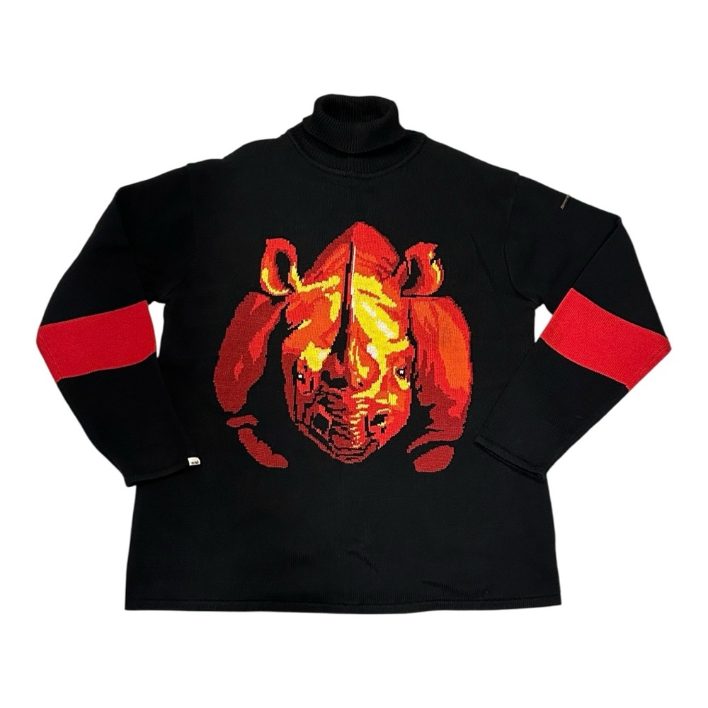 Vintage 1990s Ecko Unlimited Black Turtleneck Sweater Rhino Design XL